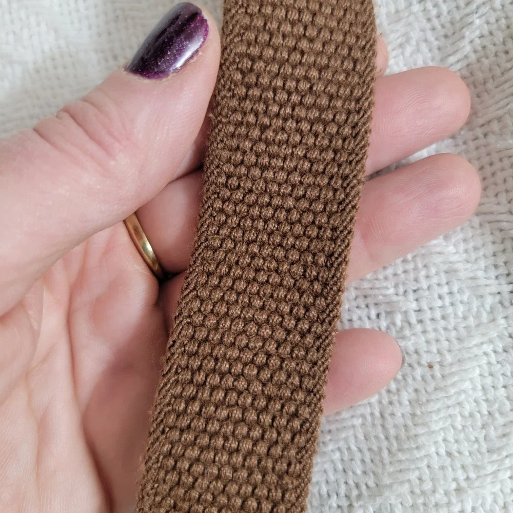 New Man France Brown Woven Elastic Stretch Belt‎ Leather Trim Mens Size 42 105cm